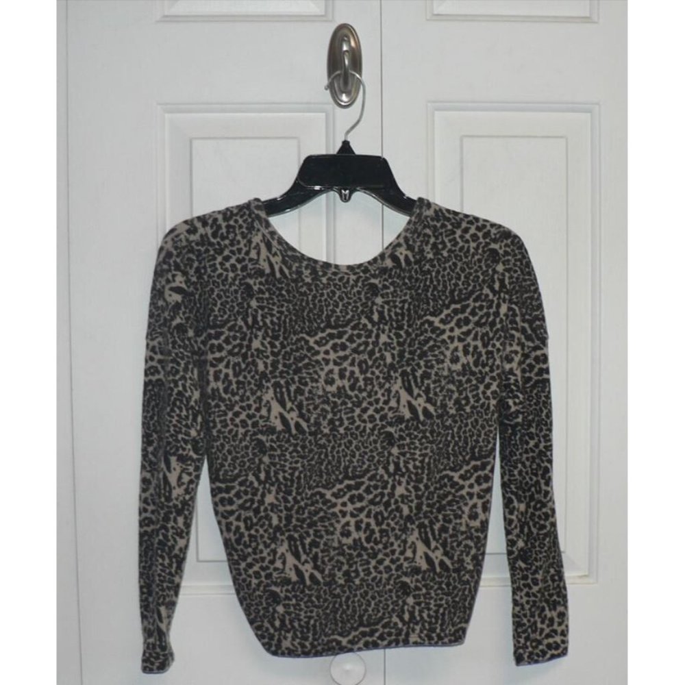 Poof New York Womens Long Sleeve Leopard Back Twist‎ Top Black/Tan Medium